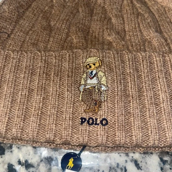 Polo by Ralph Lauren Tan Cable Knit Beanie Bear NWT - Picture 2 of 5
